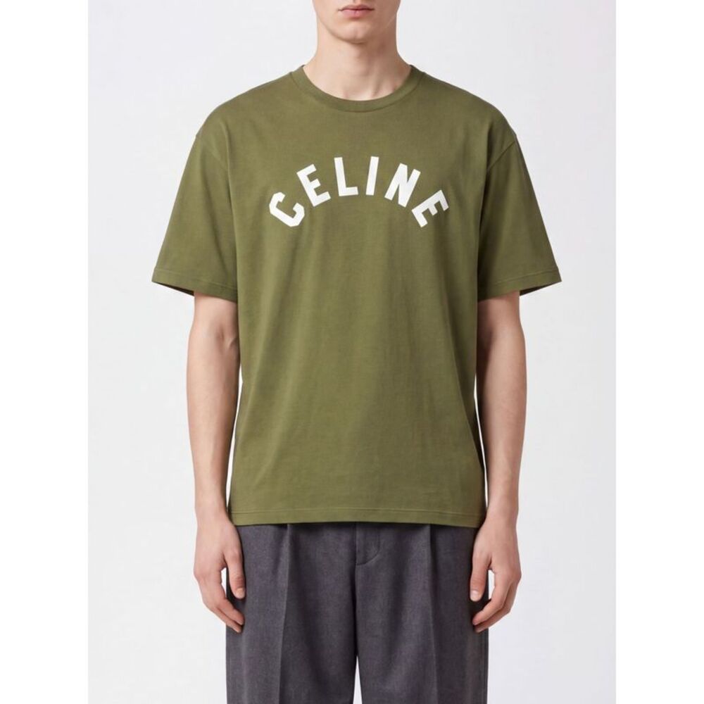 Celine Men Celine Cotton T-Shirt With Contrasting Logo Print On The Front